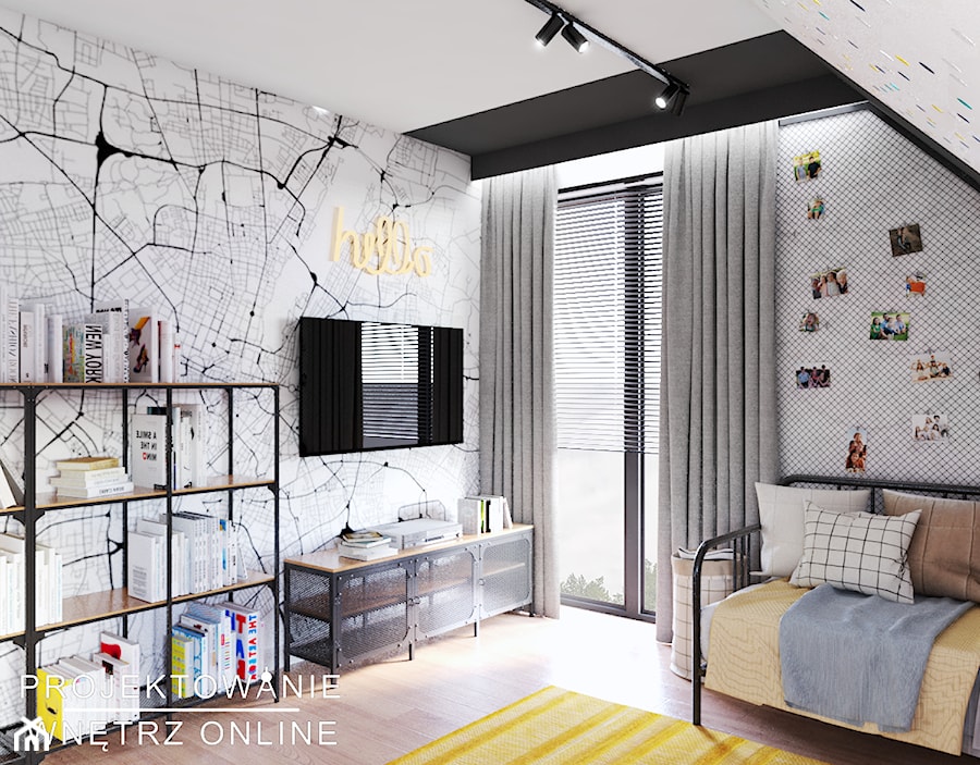 Aranżacja pokoju chłopca z tapetą z motywem mapy - Pokój dziecka, styl nowoczesny - zdjęcie od Projektowanie Wnetrz Online