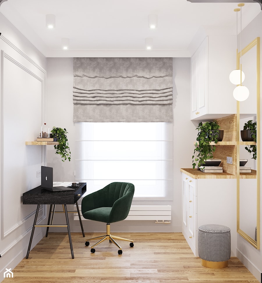 Projekt mieszkania z dodatkiem sztukaterii - Średnie w osobnym pomieszczeniu szare biuro, styl nowoczesny - zdjęcie od Projektowanie Wnetrz Online