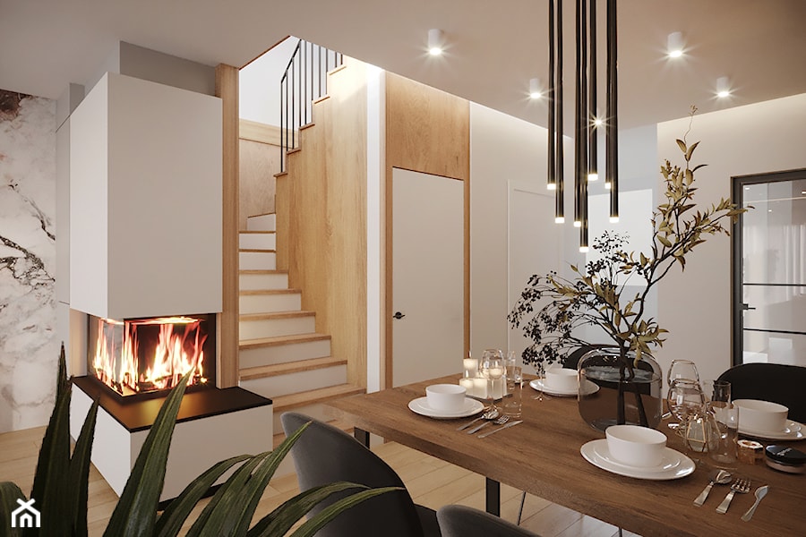 Nowoczesny dom w jasnym drewnie - Salon, styl nowoczesny - zdjęcie od Projektowanie Wnetrz Online