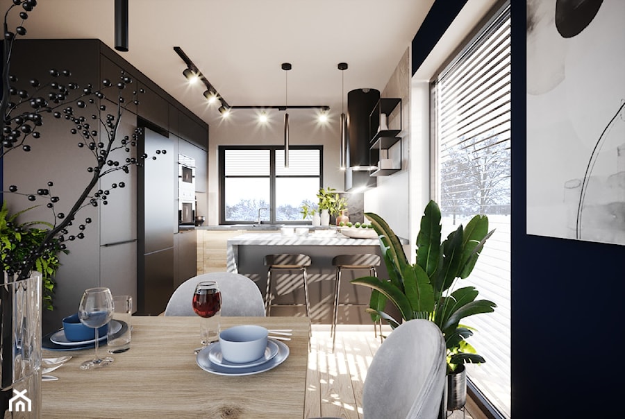 Aranżacja domu w stylu nowoczesnym z akcentem granatu - Jadalnia, styl nowoczesny - zdjęcie od Projektowanie Wnetrz Online