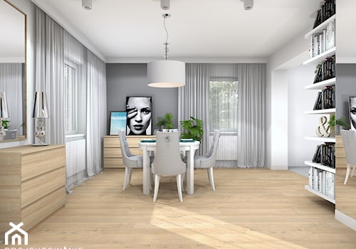 Projekt salonu z niebieską ścianą - Jadalnia - zdjęcie od Projektowanie Wnetrz Online