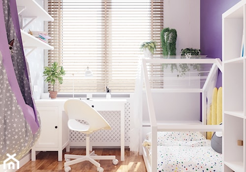 Pokój dziewczynki z fioletowym akcentem - Średni biały fioletowy pokój dziecka dla dziecka, styl no ... - zdjęcie od Projektowanie Wnetrz Online