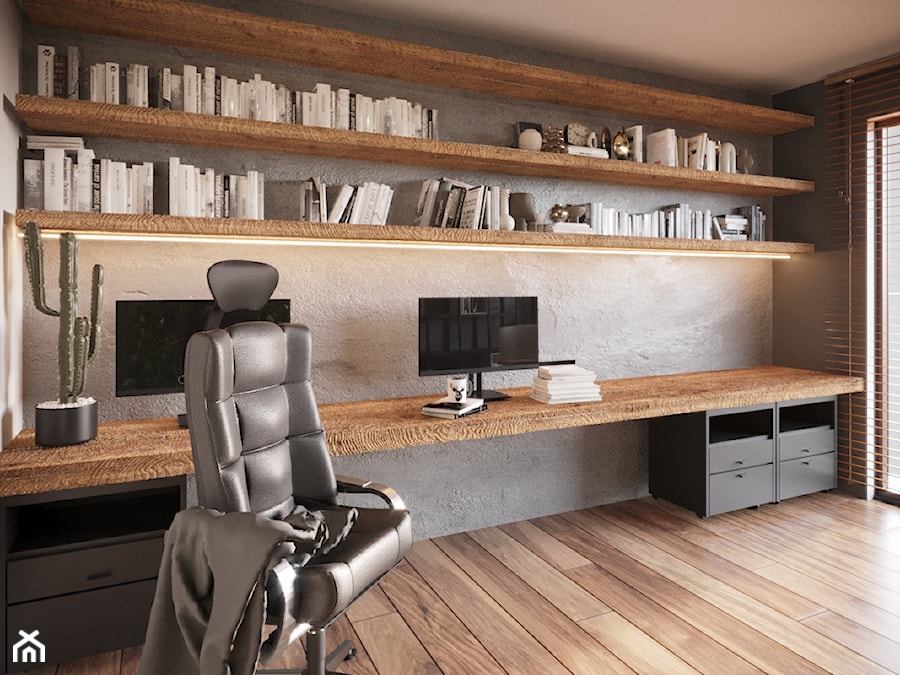 Projekt domu w stylu rustykalnym - Biuro, styl rustykalny - zdjęcie od Projektowanie Wnetrz Online
