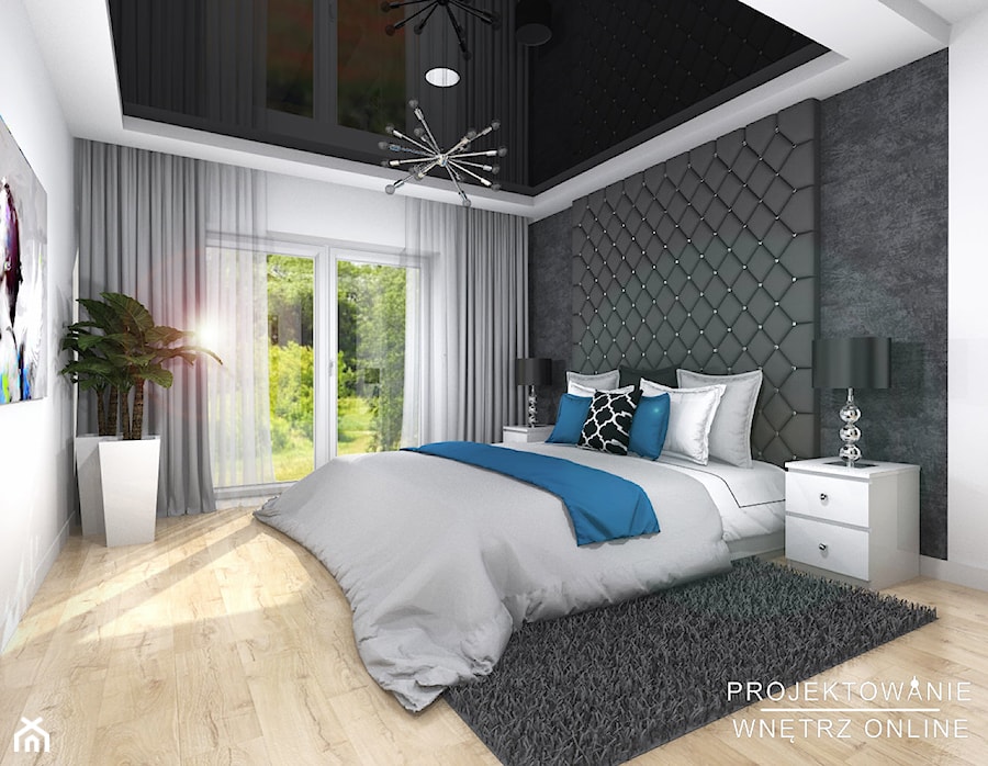 Sypialnia - Średnia biała szara sypialnia, styl glamour - zdjęcie od Projektowanie Wnetrz Online