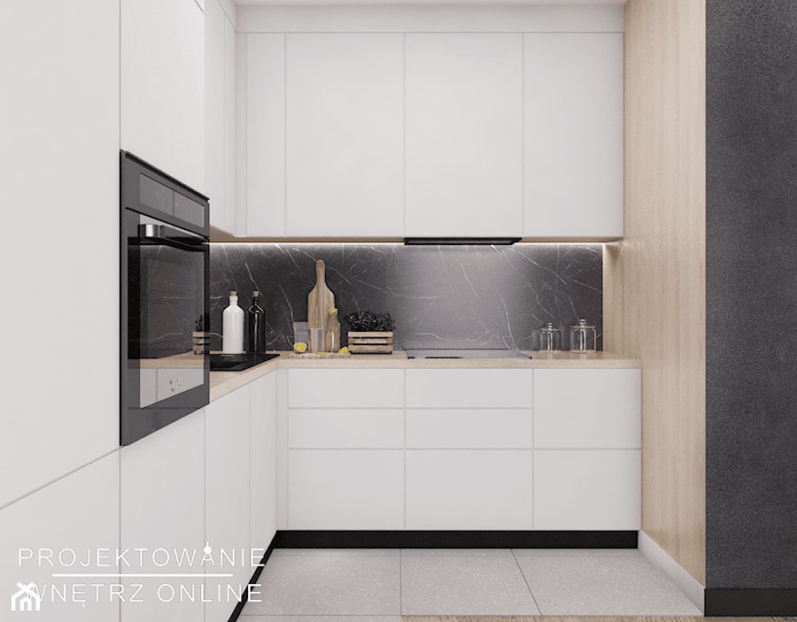 Przytulne mieszkanie z ciemnym akcentem - Kuchnia - zdjęcie od Projektowanie Wnetrz Online