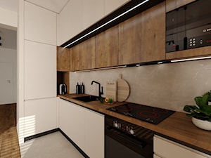 Eleganckie mieszkanie w beżach, czerni i przydymionym drewnie - Kuchnia, styl nowoczesny - zdjęcie od Projektowanie Wnetrz Online