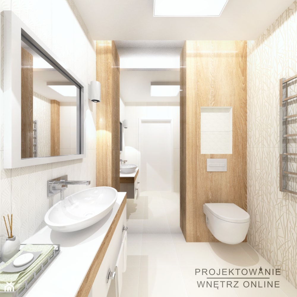 Projekt łazienki - drewno i biel - zdjęcie od Projektowanie Wnetrz Online - Homebook