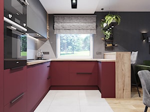 Projekt salonu z bordową kuchnią - Kuchnia, styl nowoczesny - zdjęcie od Projektowanie Wnetrz Online