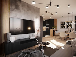 Mieszkanie w ciemnych odcieniach grafitu z elementami w stylu loft - Salon, styl nowoczesny - zdjęcie od Projektowanie Wnetrz Online
