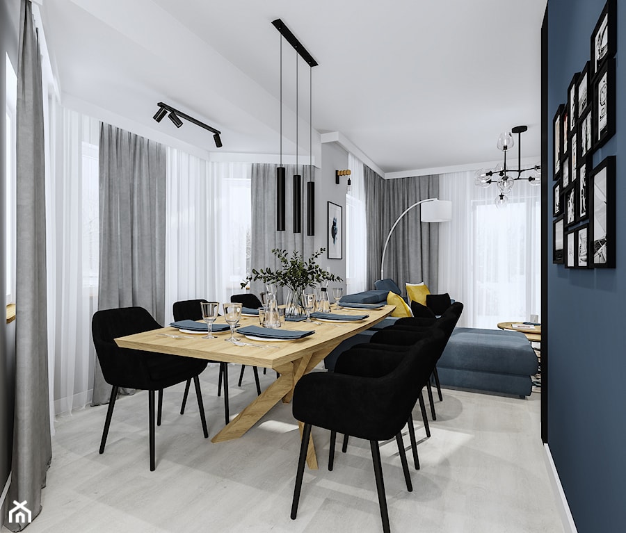 Projekt salonu z czarną witryną - Jadalnia, styl nowoczesny - zdjęcie od Projektowanie Wnetrz Online