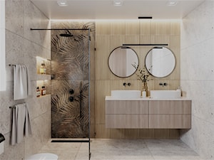 Łazienka z motywem roślinnym - Duża z dwoma umywalkami z punktowym oświetleniem łazienka, styl nowoczesny - zdjęcie od Projektowanie Wnetrz Online