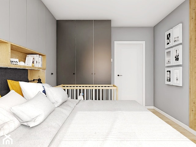 Projekt sypialni z zabudową i mini kącikiem biurowym