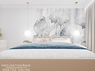 Projekt sypialni z tapetą z motywem botanicznym