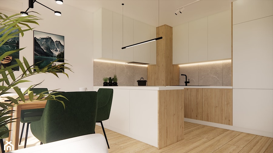 Salon z aneksem w stylu skandynawskim - Kuchnia, styl nowoczesny - zdjęcie od Projektowanie Wnetrz Online