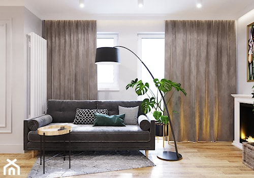 Projekt mieszkania z dodatkiem sztukaterii - Średni biały szary salon, styl nowoczesny - zdjęcie od Projektowanie Wnetrz Online