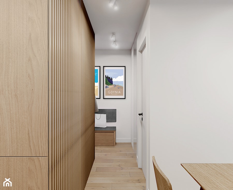 Mieszkanie 47m2 w minimalistycznym stylu - Hol / przedpokój, styl nowoczesny - zdjęcie od Projektowanie Wnetrz Online