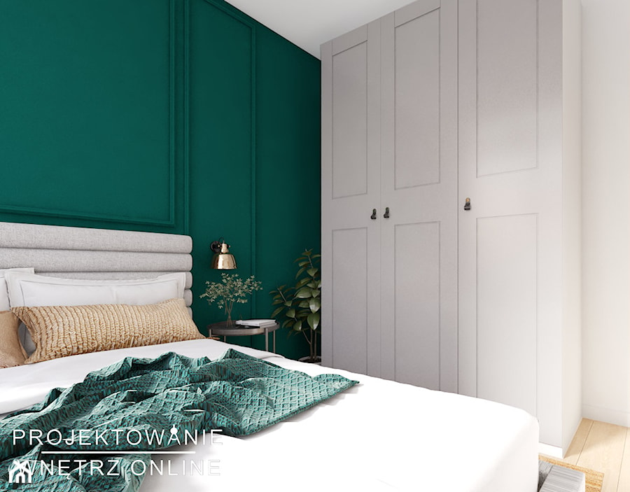 Projekt mieszkania w ciepłej kolorystyce - Średnia biała zielona sypialnia, styl tradycyjny - zdjęcie od Projektowanie Wnetrz Online