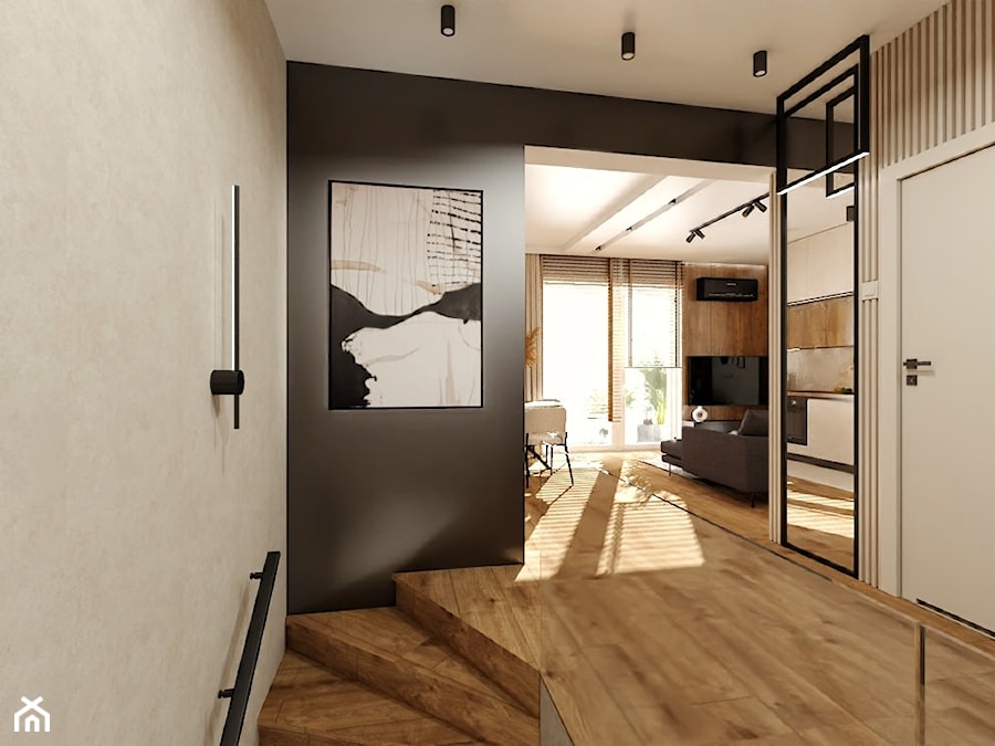 Eleganckie mieszkanie w beżach, czerni i przydymionym drewnie - Schody, styl nowoczesny - zdjęcie od Projektowanie Wnetrz Online