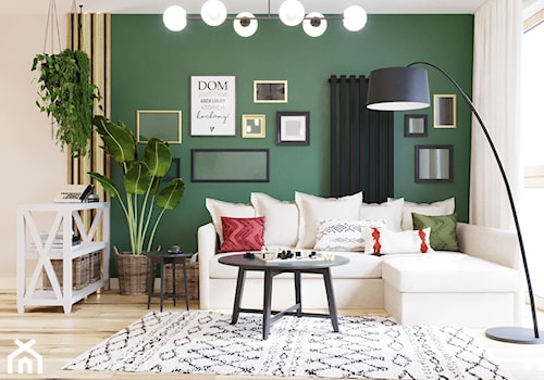 Salon z domowym biurem - Średni beżowy biały zielony salon, styl nowoczesny - zdjęcie od Projektowanie Wnetrz Online