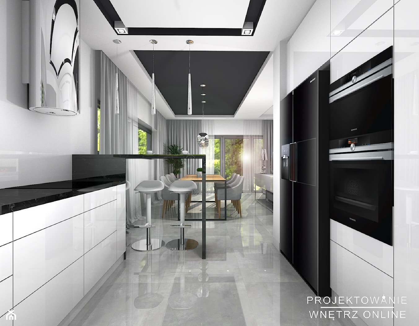 Salon z kuchnią i jadalnią - Kuchnia, styl nowoczesny - zdjęcie od Projektowanie Wnetrz Online - Homebook