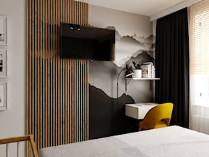 Projekt sypialni z zabudową i mini kącikiem biurowym - Sypialnia, styl nowoczesny - zdjęcie od Projektowanie Wnetrz Online