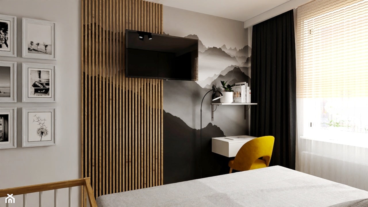 Projekt sypialni z zabudową i mini kącikiem biurowym - Sypialnia, styl nowoczesny - zdjęcie od Projektowanie Wnetrz Online - Homebook
