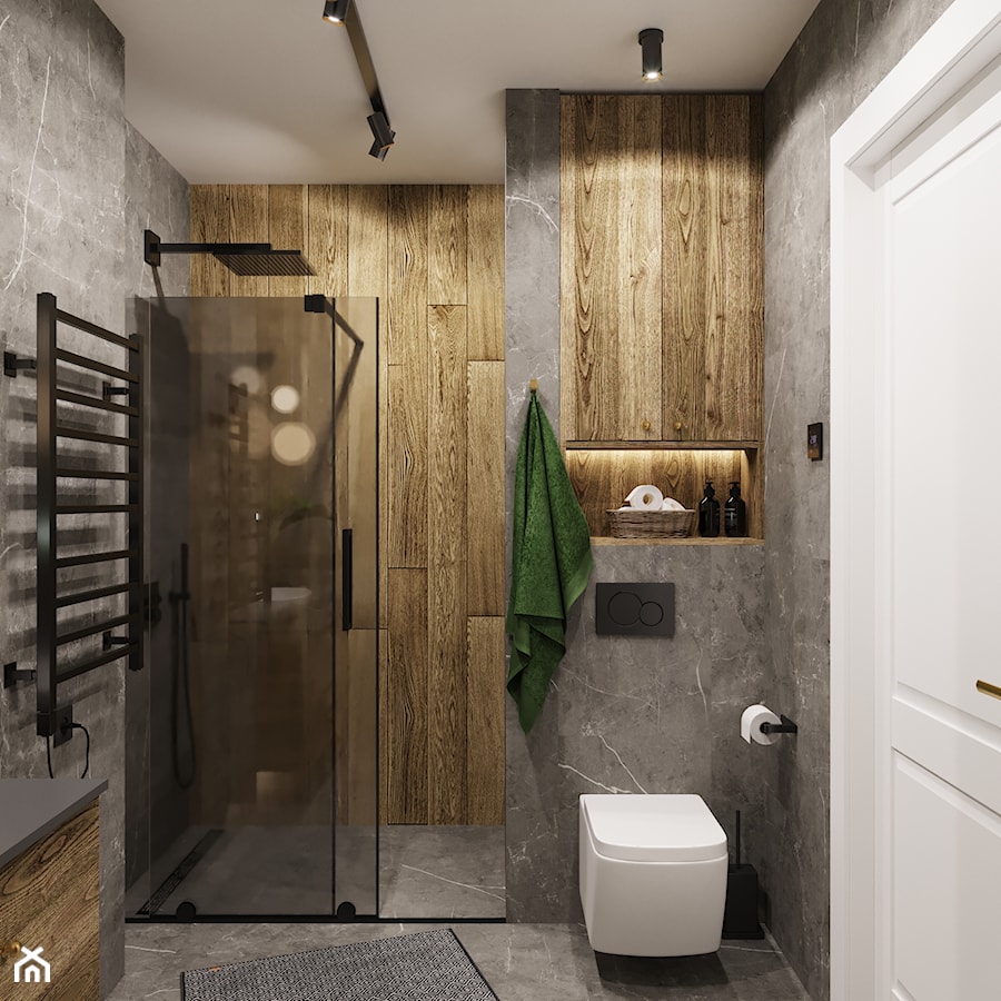 Projekt mieszkania z dodatkiem sztukaterii - Mała z punktowym oświetleniem łazienka, styl nowoczesny - zdjęcie od Projektowanie Wnetrz Online