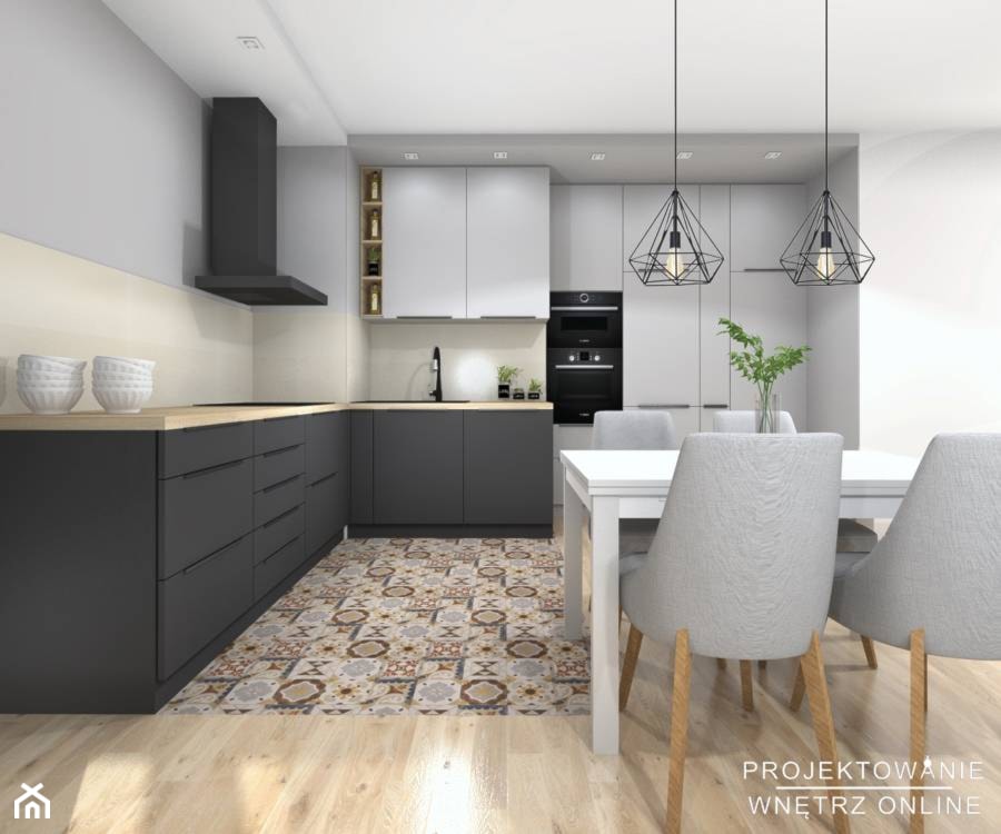 Projekt salonu z kuchnią w stylu nowoczesnym - zdjęcie od Projektowanie Wnetrz Online
