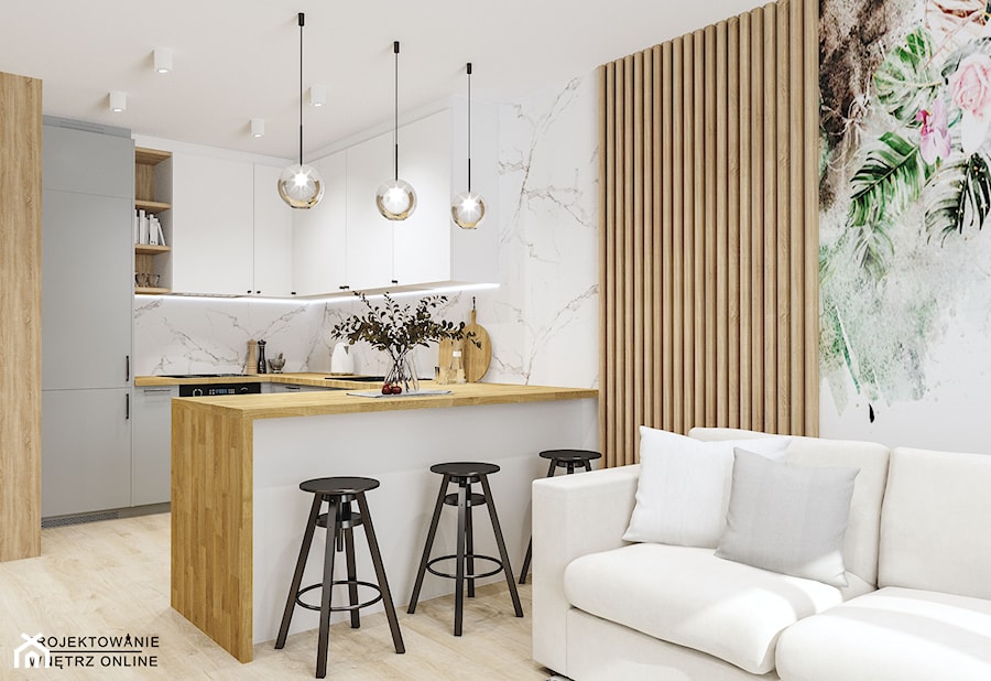 Projekt mieszkania z akcentem drewna - Kuchnia, styl nowoczesny - zdjęcie od Projektowanie Wnetrz Online