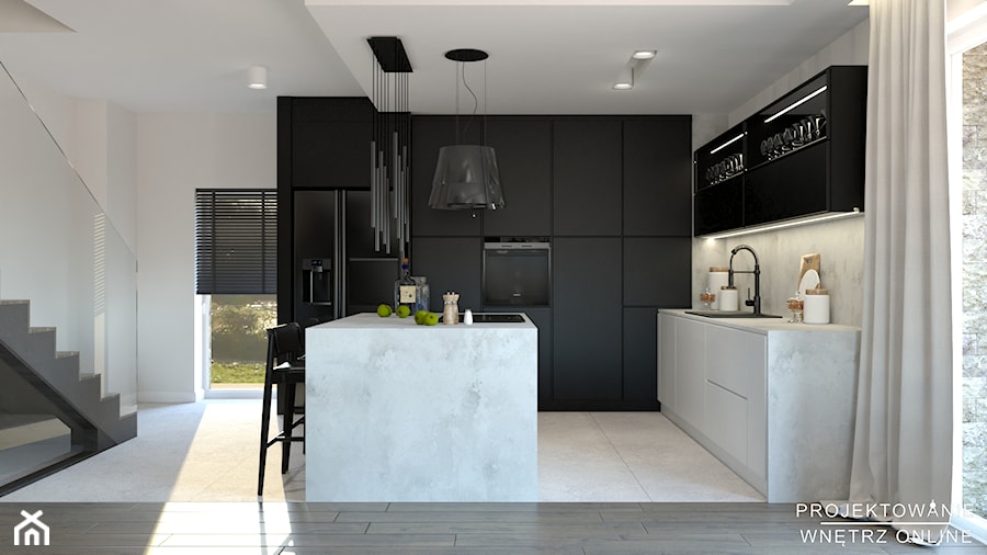 Projekt domu z ciemnym akcentem - Kuchnia, styl nowoczesny - zdjęcie od Projektowanie Wnetrz Online