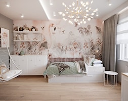 Pokój dziecka w pastelowych kolorach - Duży biały różowy szary pokój dziecka dla nastolatka dla dzie ... - zdjęcie od Projektowanie Wnetrz Online - Homebook