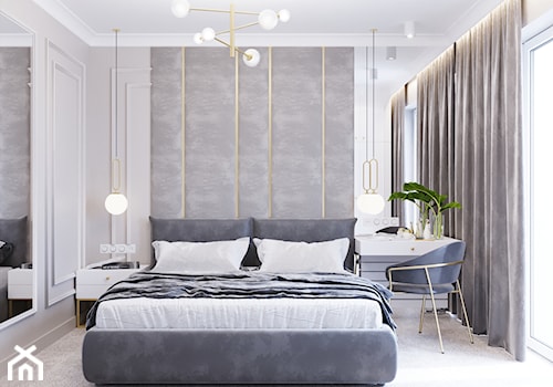 Projekt mieszkania z dodatkiem sztukaterii - Średnia biała szara sypialnia, styl nowoczesny - zdjęcie od Projektowanie Wnetrz Online