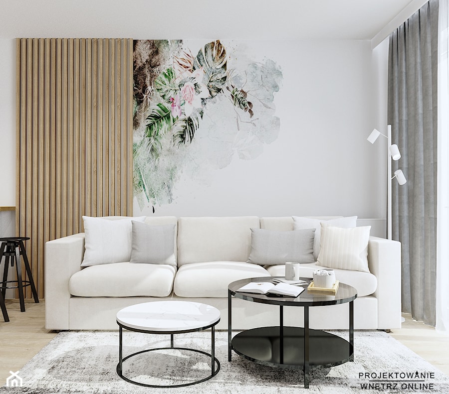 Projekt mieszkania z akcentem drewna - Salon, styl nowoczesny - zdjęcie od Projektowanie Wnetrz Online