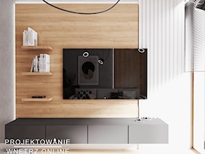 Projekt małego mieszkania w szarościach i drewnie - Salon, styl nowoczesny - zdjęcie od Projektowanie Wnetrz Online