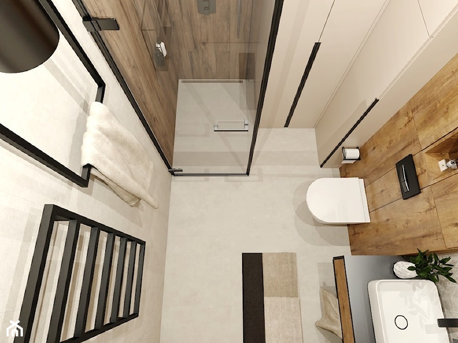 Eleganckie mieszkanie w beżach, czerni i przydymionym drewnie - Łazienka, styl nowoczesny - zdjęcie od Projektowanie Wnetrz Online