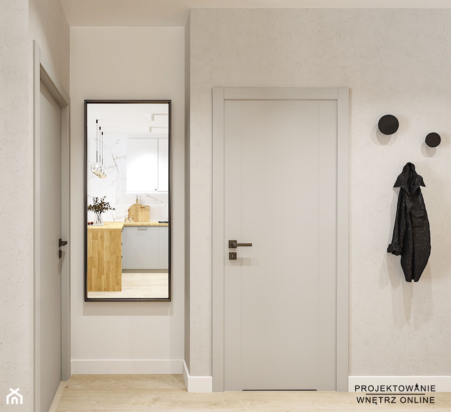 Projekt mieszkania z akcentem drewna - Hol / przedpokój, styl nowoczesny - zdjęcie od Projektowanie Wnetrz Online