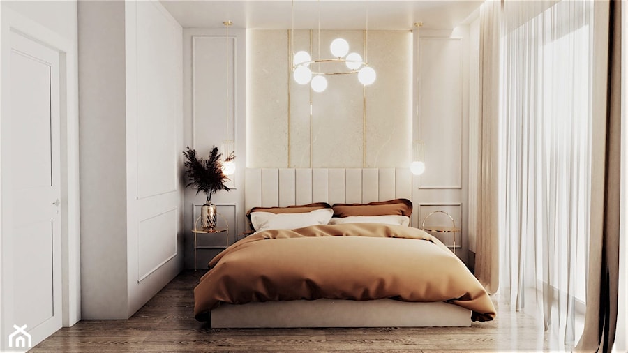 Projekt mieszkania z nutą elegancji - Duża beżowa sypialnia, styl glamour - zdjęcie od Projektowanie Wnetrz Online