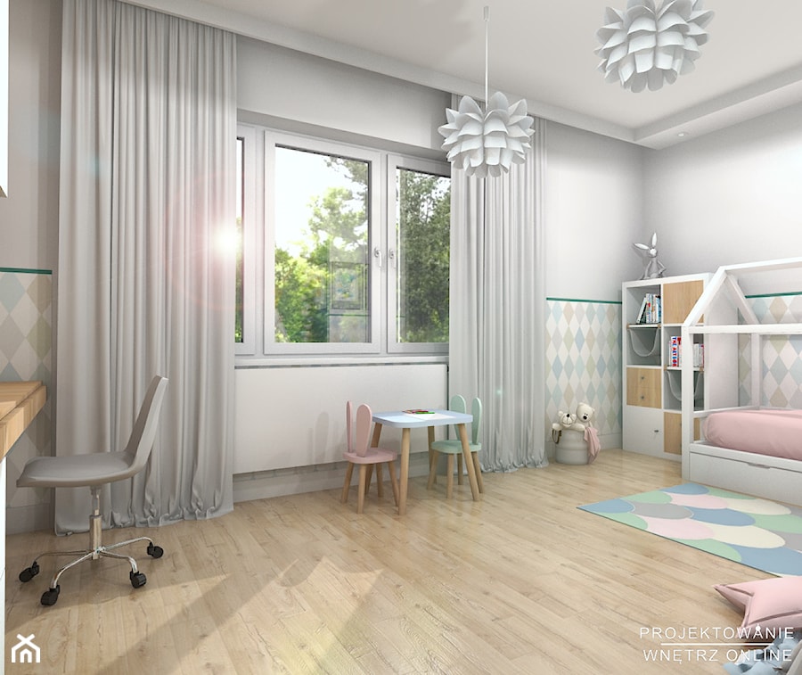 Projekt pokoju dziewczynki w słodkich pastelach - zdjęcie od Projektowanie Wnetrz Online