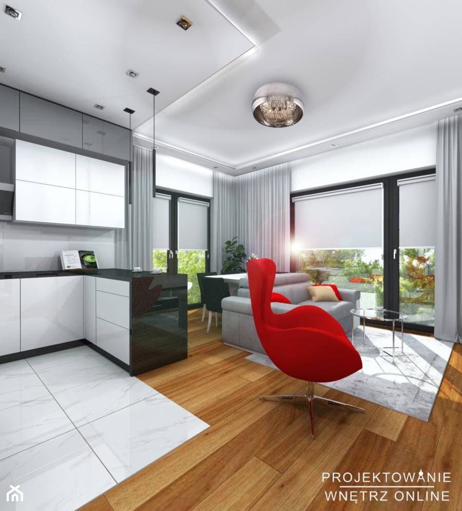 Kuchnia z salonem w stylu minimalistycznym - zdjęcie od Projektowanie Wnetrz Online