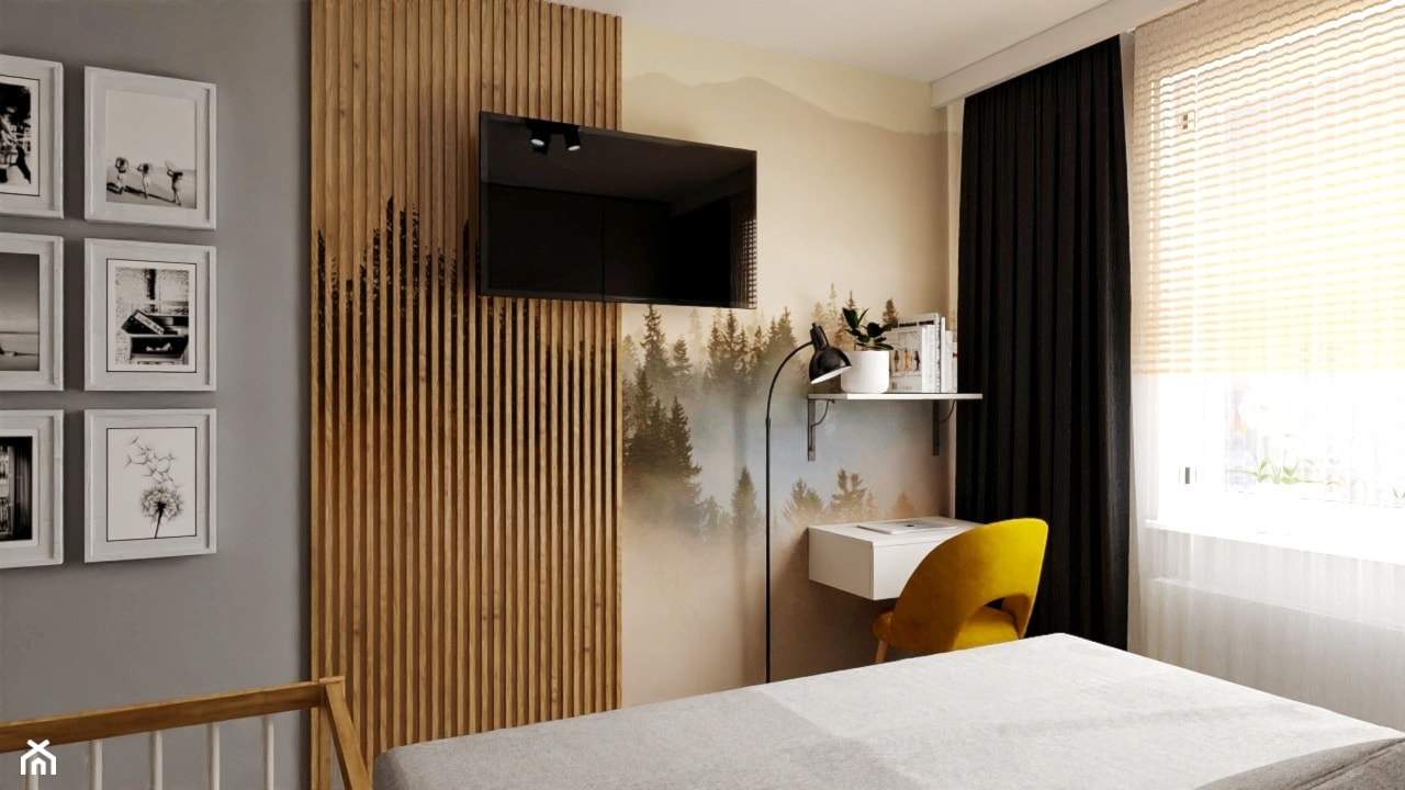 Projekt sypialni z zabudową i mini kącikiem biurowym - Sypialnia, styl nowoczesny - zdjęcie od Projektowanie Wnetrz Online - Homebook