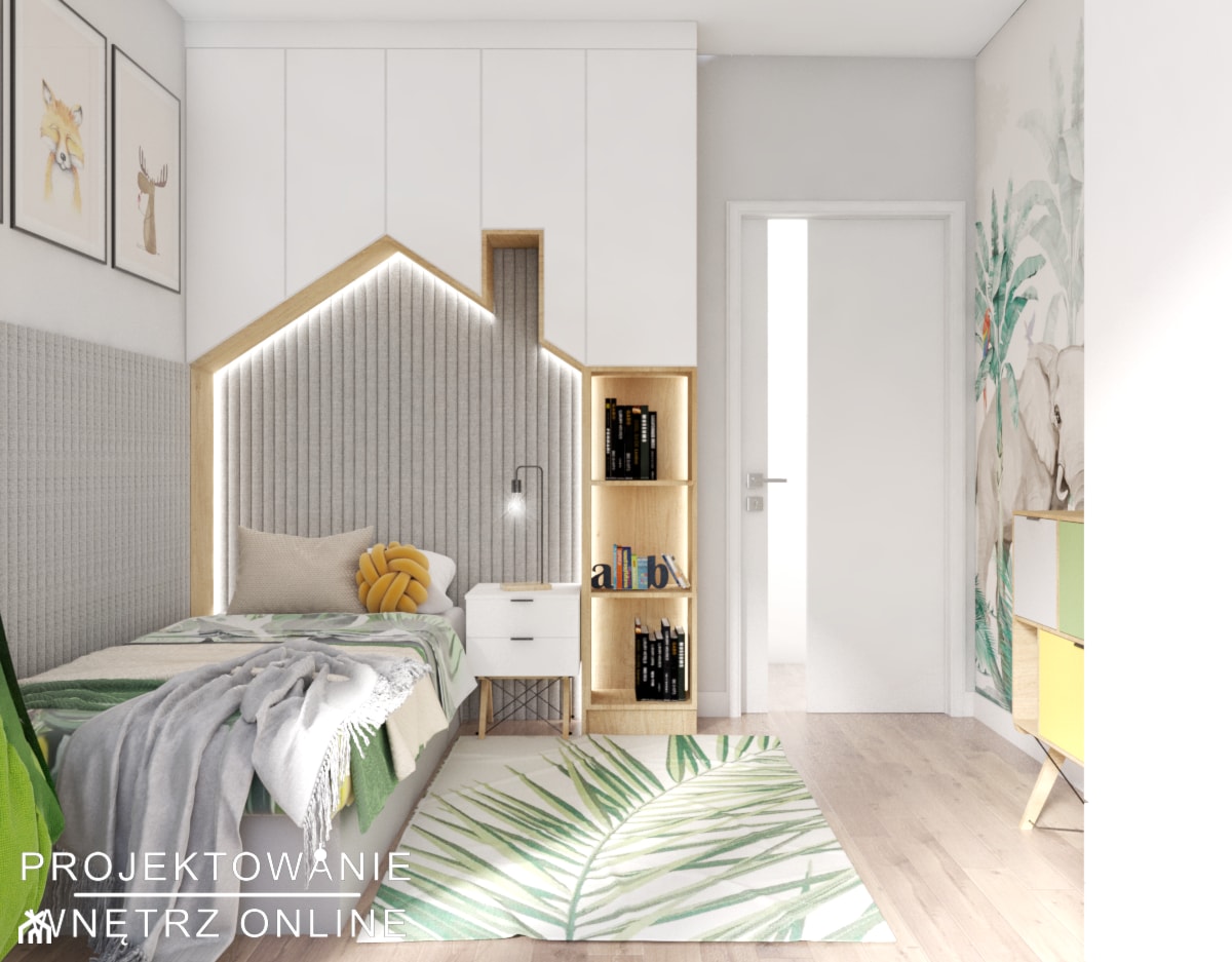 Projekt pokoju dziecka z zabudową w kształcie domku - Pokój dziecka, styl nowoczesny - zdjęcie od Projektowanie Wnetrz Online - Homebook