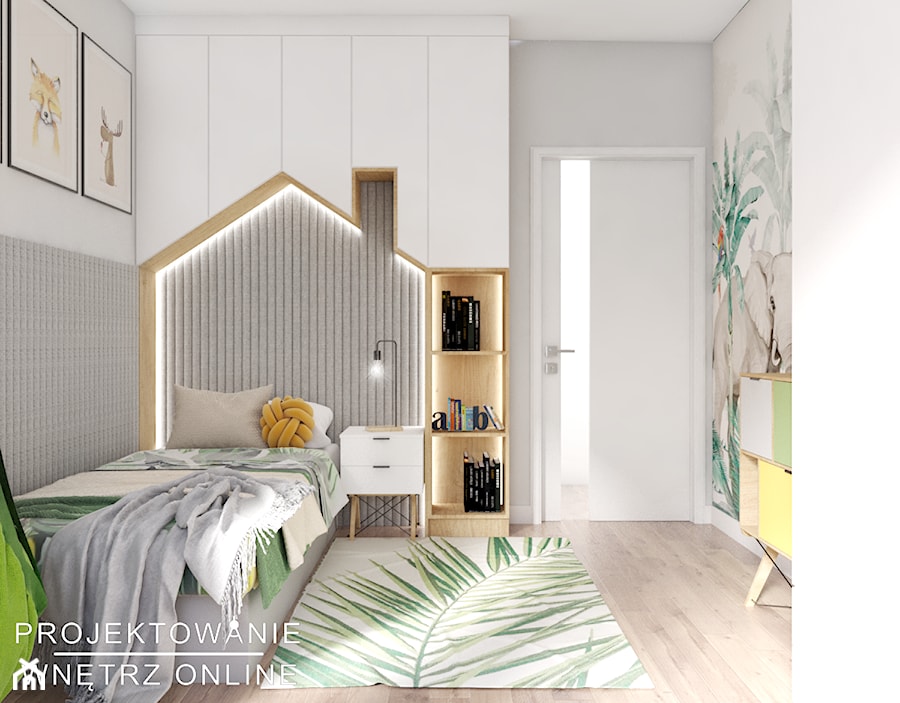 Projekt pokoju dziecka z zabudową w kształcie domku - Pokój dziecka, styl nowoczesny - zdjęcie od Projektowanie Wnetrz Online