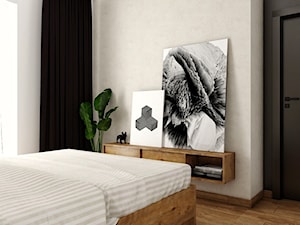 Eleganckie mieszkanie w beżach, czerni i przydymionym drewnie - Sypialnia, styl nowoczesny - zdjęcie od Projektowanie Wnetrz Online