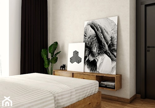 Eleganckie mieszkanie w beżach, czerni i przydymionym drewnie - Sypialnia, styl nowoczesny - zdjęcie od Projektowanie Wnetrz Online