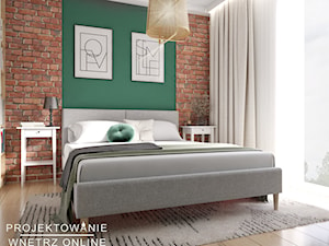 Projekt mieszkania z cegłą i drewnem - Sypialnia, styl nowoczesny - zdjęcie od Projektowanie Wnetrz Online