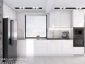 Aranżacja nowoczesnego salonu z otwartą kuchnią - Kuchnia, styl nowoczesny - zdjęcie od Projektowanie Wnetrz Online