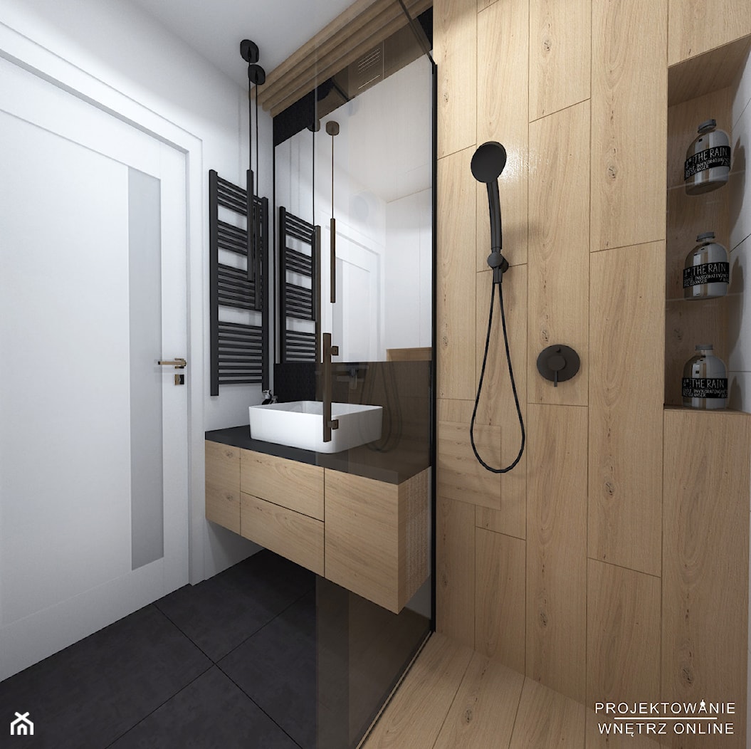 Projekt łazienki oraz wc w stylu minimalistycznym i czarna armatura - zdjęcie od Projektowanie Wnetrz Online - Homebook