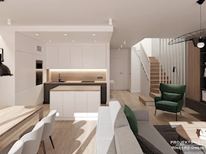 Salon z elementem cegły i betonu - Kuchnia, styl nowoczesny - zdjęcie od Projektowanie Wnetrz Online