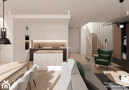 Salon z elementem cegły i betonu - Kuchnia, styl nowoczesny - zdjęcie od Projektowanie Wnetrz Online