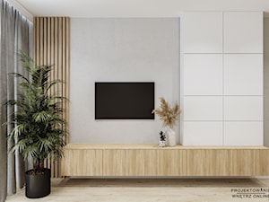 Projekt mieszkania z akcentem drewna - Salon, styl nowoczesny - zdjęcie od Projektowanie Wnetrz Online